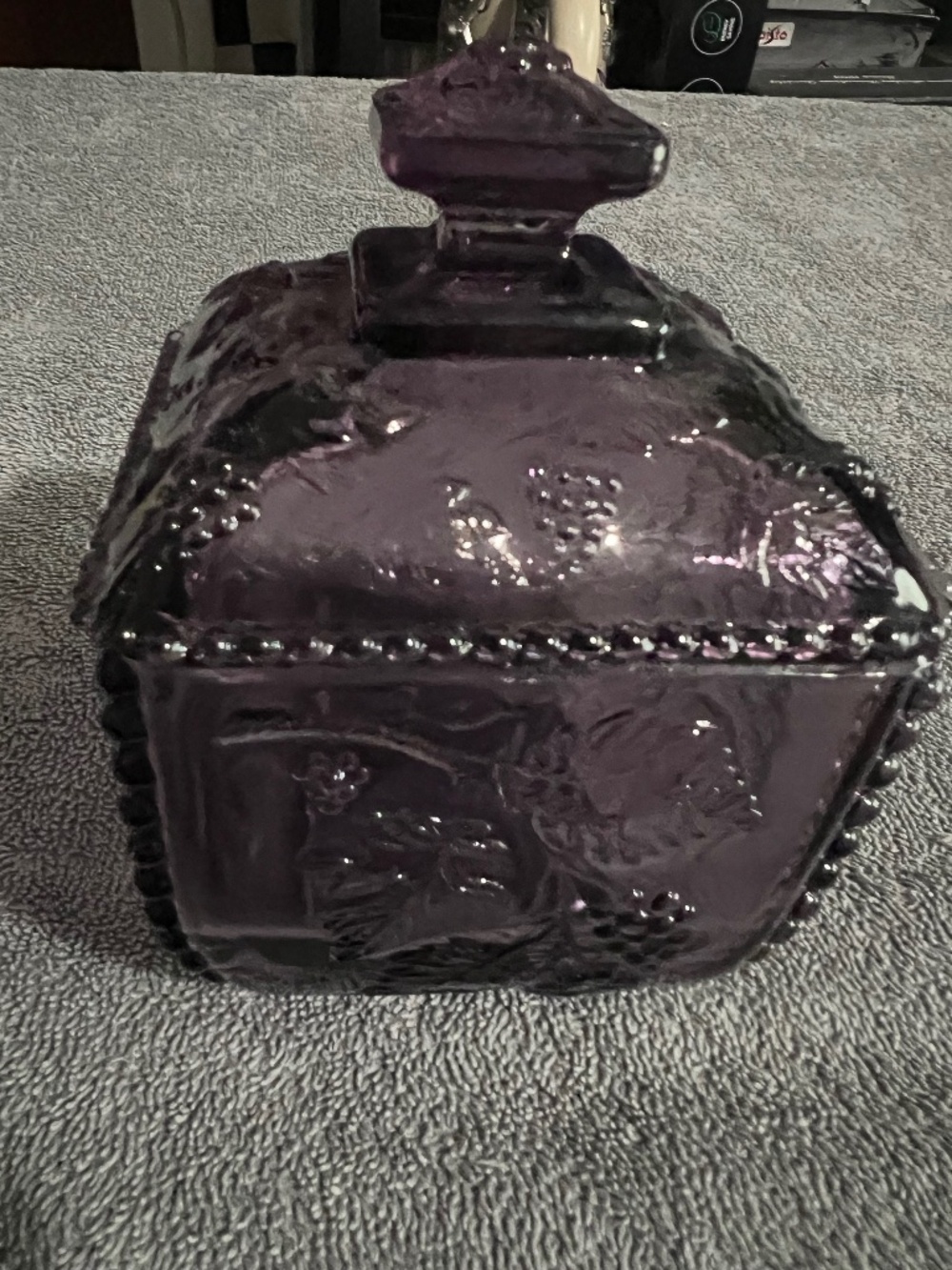 Vintage Fenton Amethyst Purple Glass Candy Dishwith Grapes & Leaves